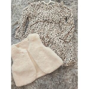 George Baby Girl Leopard Print Dress and Faux Fur Vest Set 18-24 Months Cream
